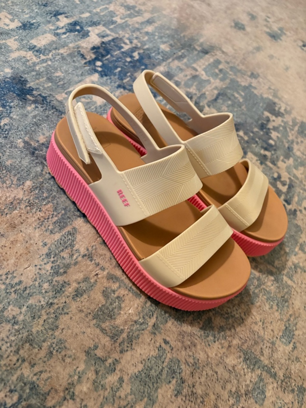 Reef Platform Slingback Sandals in Cream and Pink